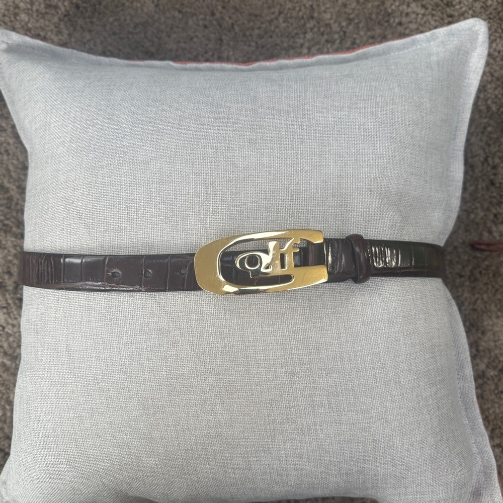 Genuine Italian leather Dark Brown Leather Belt with Gold Buckle